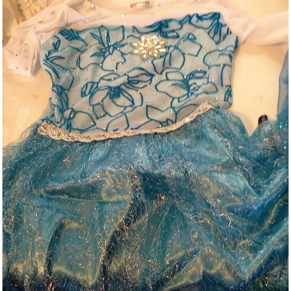 Halloween Frozen Costume, Dress, Train, Hair,Gloves, Crown & Snowflake Wond,...